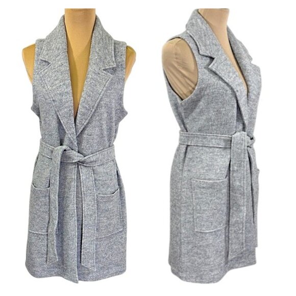 Tahari Gray Sleeveless Belted Vest Medium NWOT Wool Blend - Picture 1 of 11